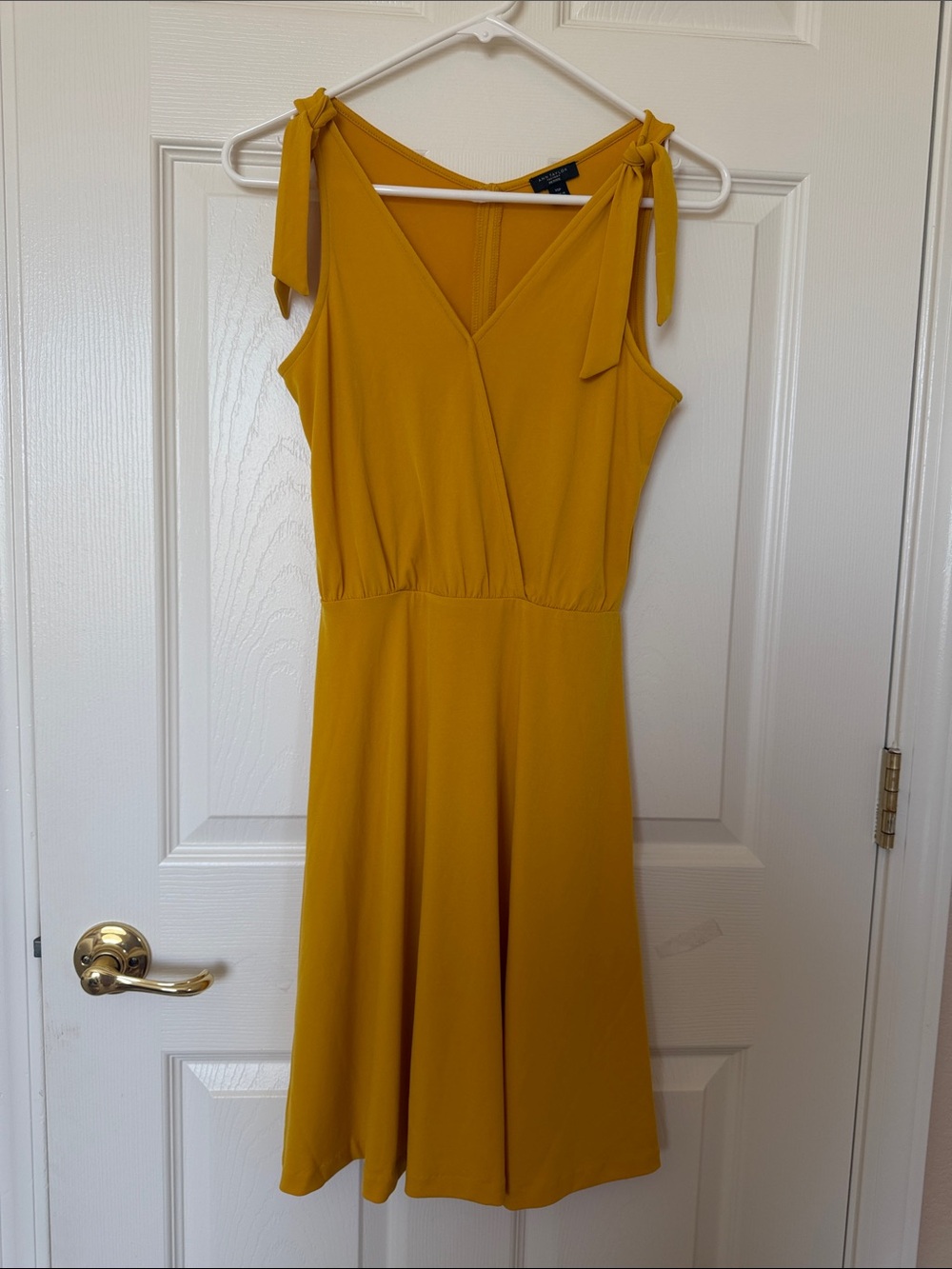 Ann Taylor Mustard Tie-Shoulder Midi Dress